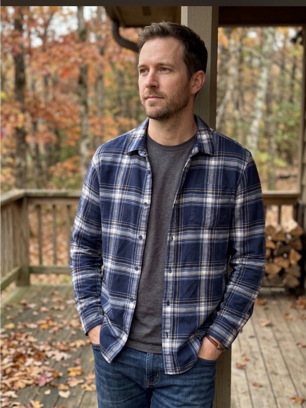 Prana Los Feliz Flannel Shirt blue plaid Mens Sz Medium organic cotton